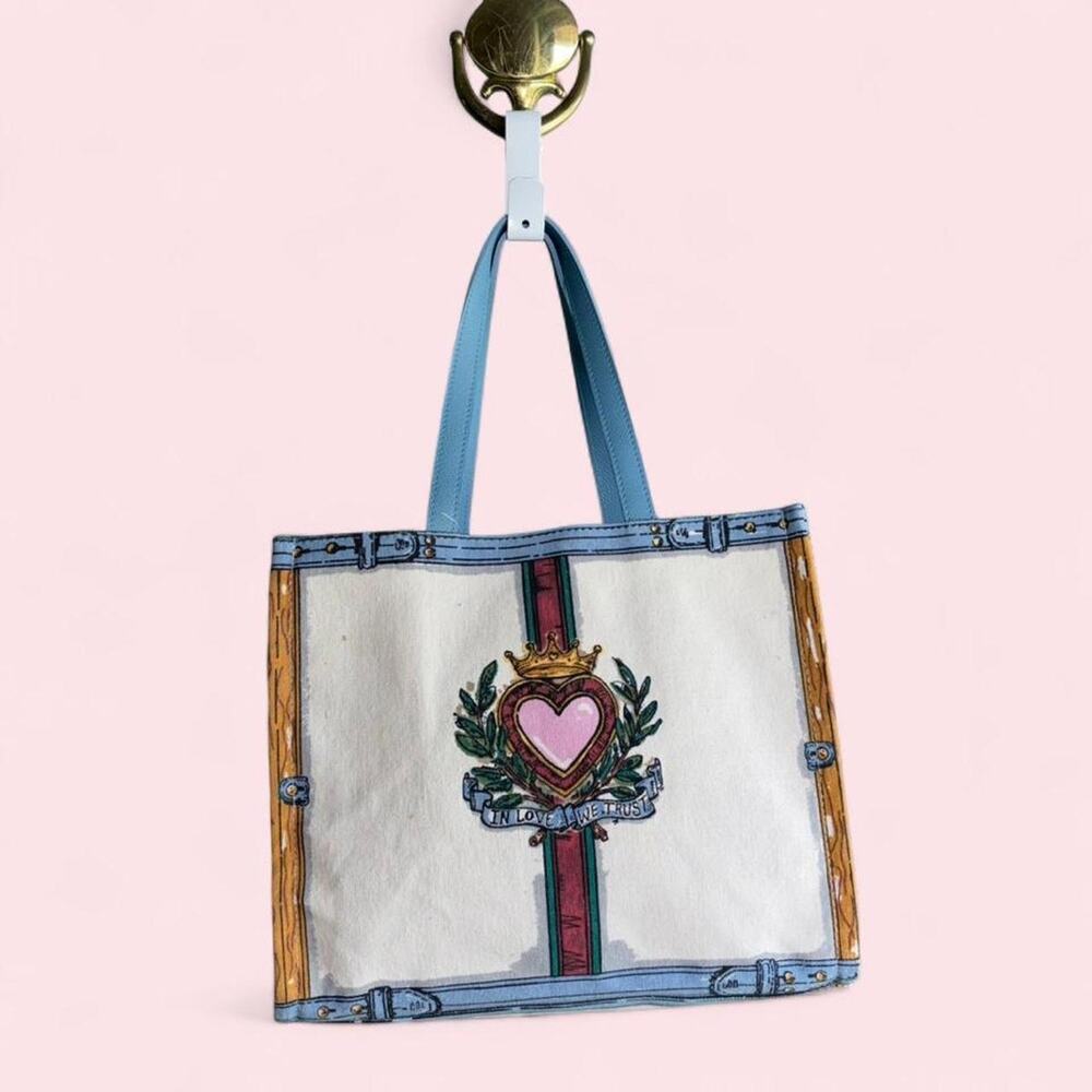 Brighton Heart Crest Canvas Tote in White, Blue, Pink, Brown NWOT